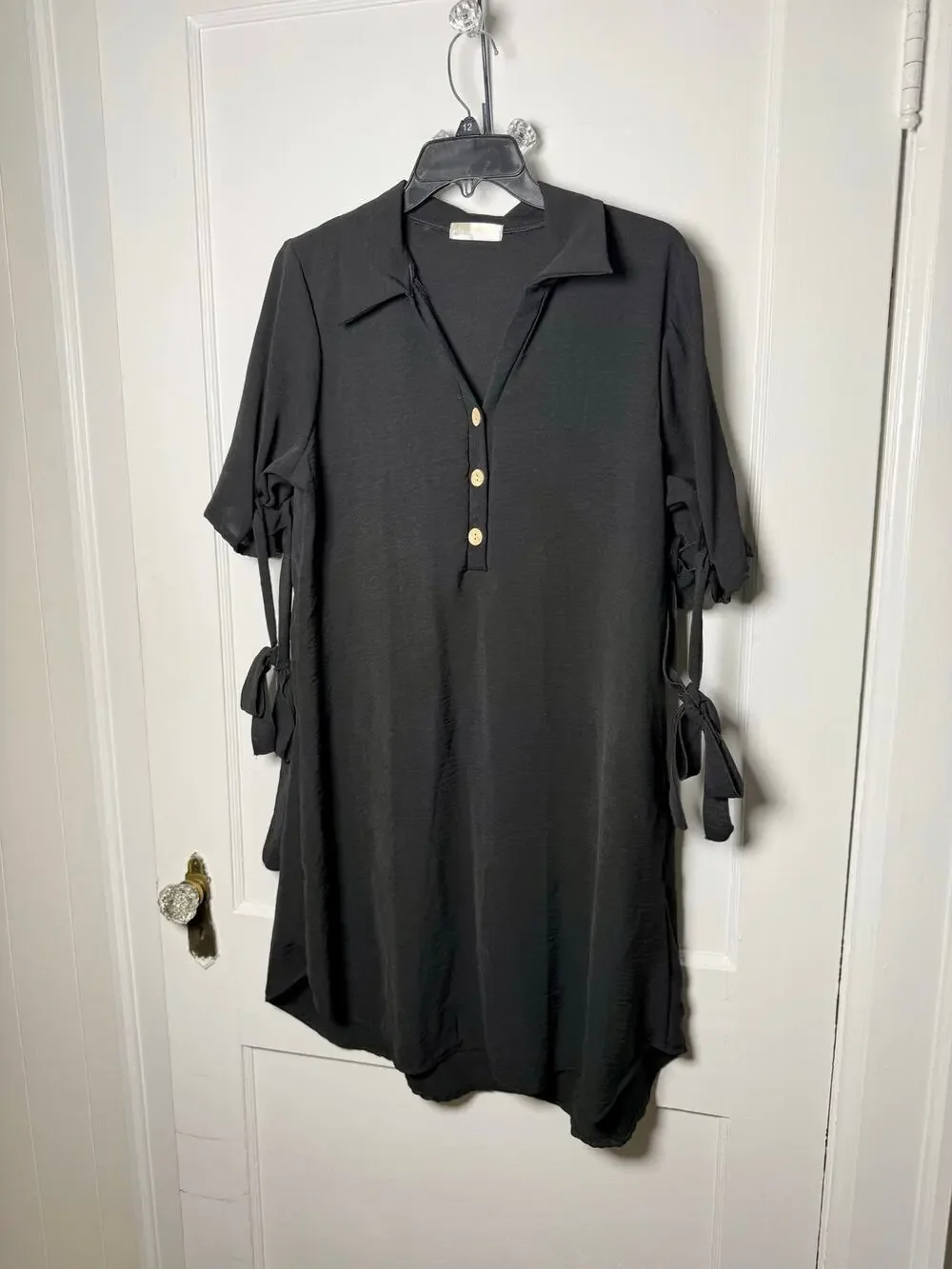 Seven Island Black Short Sleeve Chic Minimalist Flowy Cover-Up Dress Large